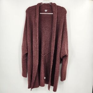 Aerie Open Front Cardigan Womens Size Small Maroon Ribbed Long Sleeve Collared